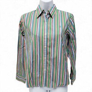 Lauren Ralph Lauren Womens Striped Button Up Top Tab Sleeves Size Petite Small